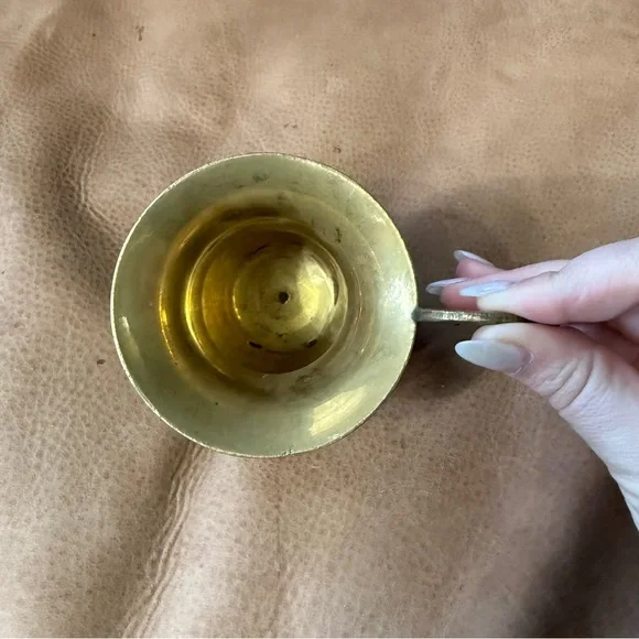 Vintage Etched Solid Brass Pitcher 5” Tall Floral Pattern - Picture 4 of 7